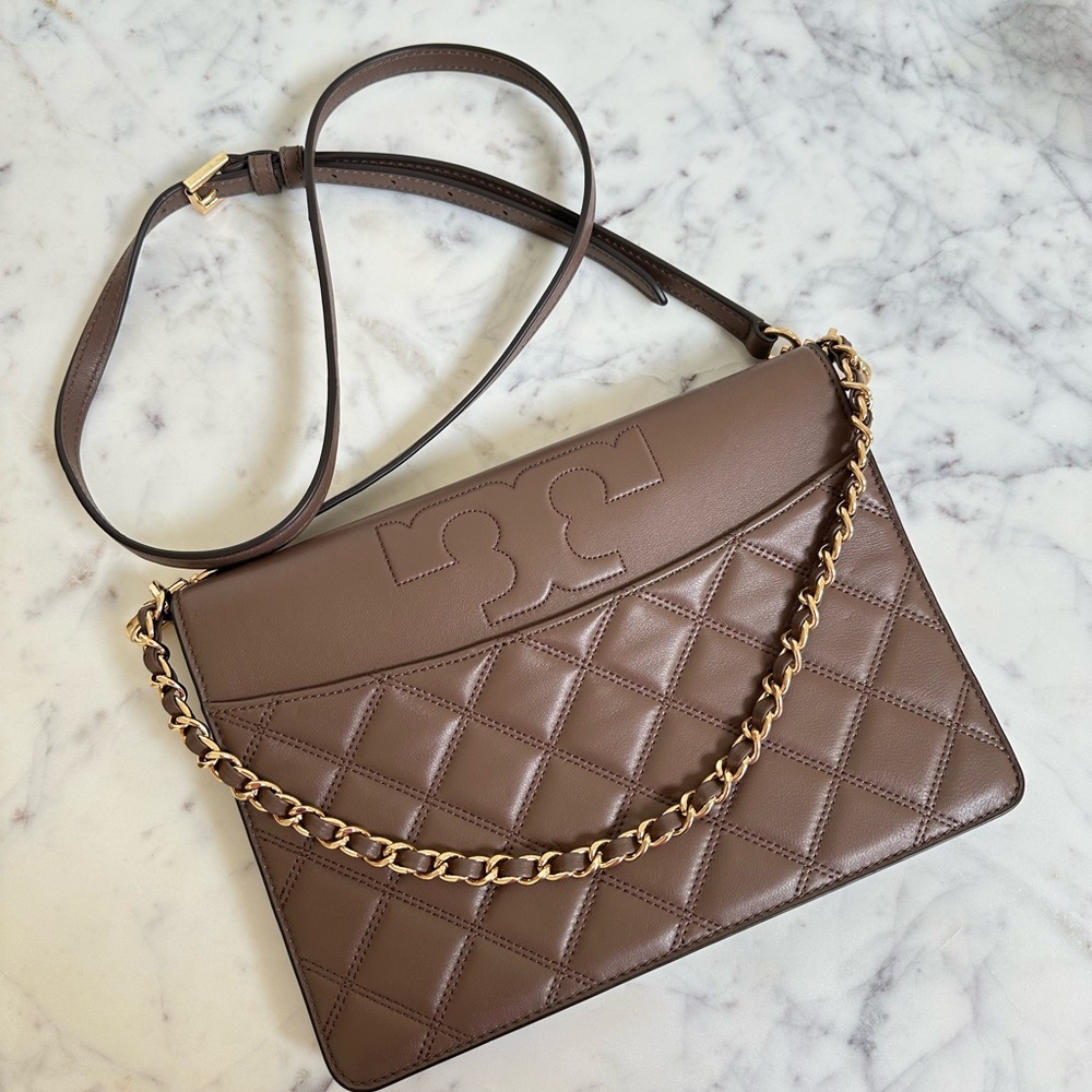 Tory Burch Brown Quilted Leather Crossbody Bag
